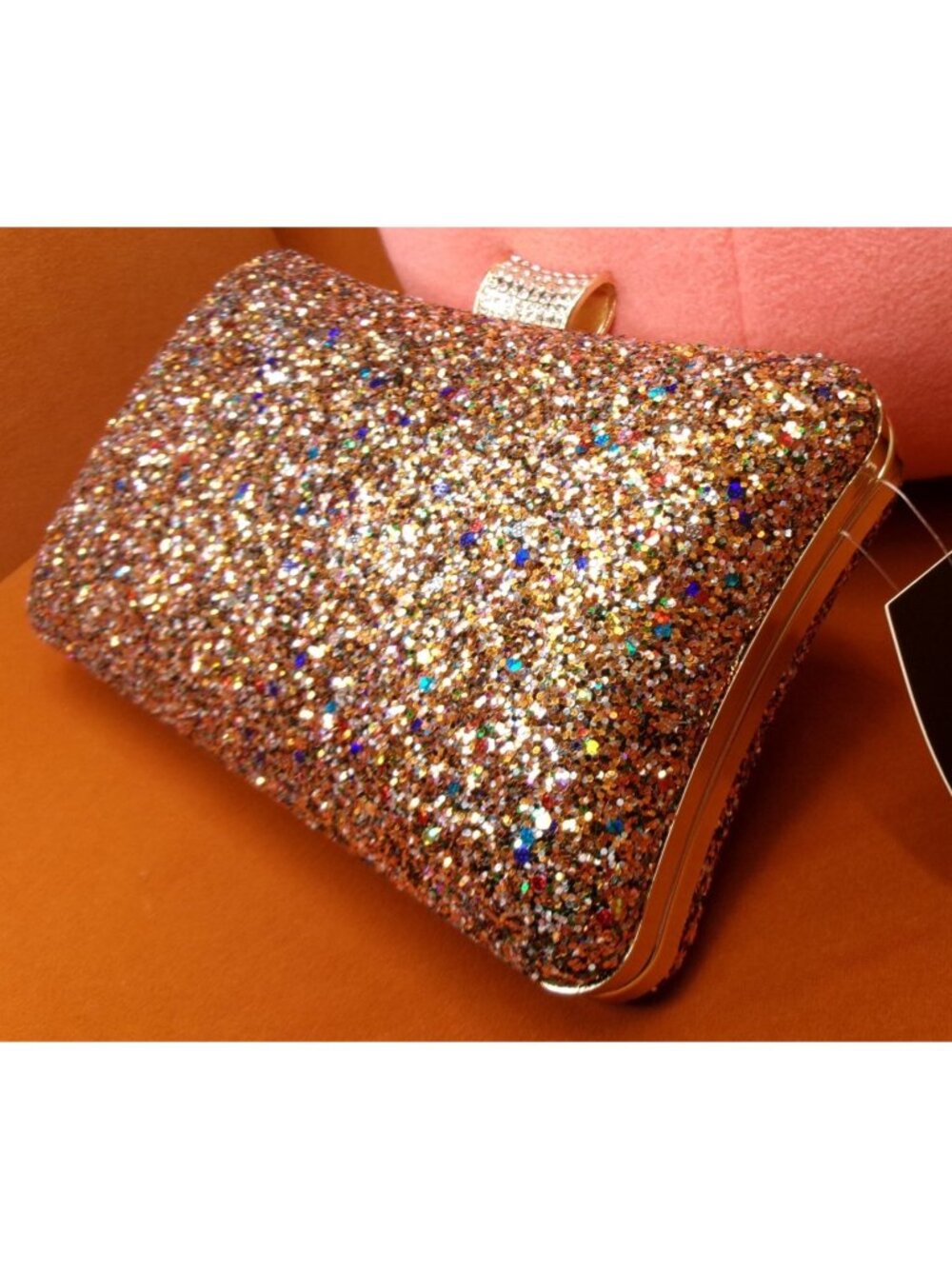 Shimmer Gold Glitter Clutch Bag w/ Chain